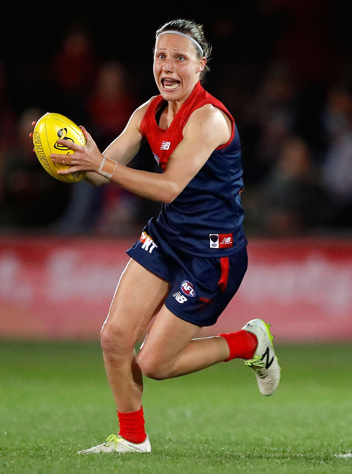 AFL 2016 Media - Womens All Stars Match MELBOURNE, AUSTRALIA - SEPTEMBER 03: Karen Paxman of the Demons in action during the 2016 Womens All Stars match between the Western Bulldogs and the Melbourne Demons at VU Whitten Oval on September 03, 2016 in Melbourne, Australia. (Photo by Adam Trafford/AFL Media)